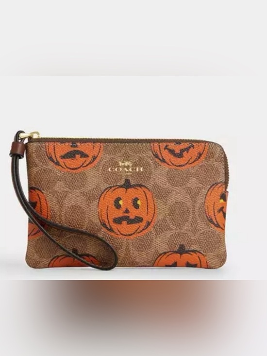 Coach Handbags - NWT Halloween Coach Pumpkin 🎃 Print Wristlet - Brown & Orange